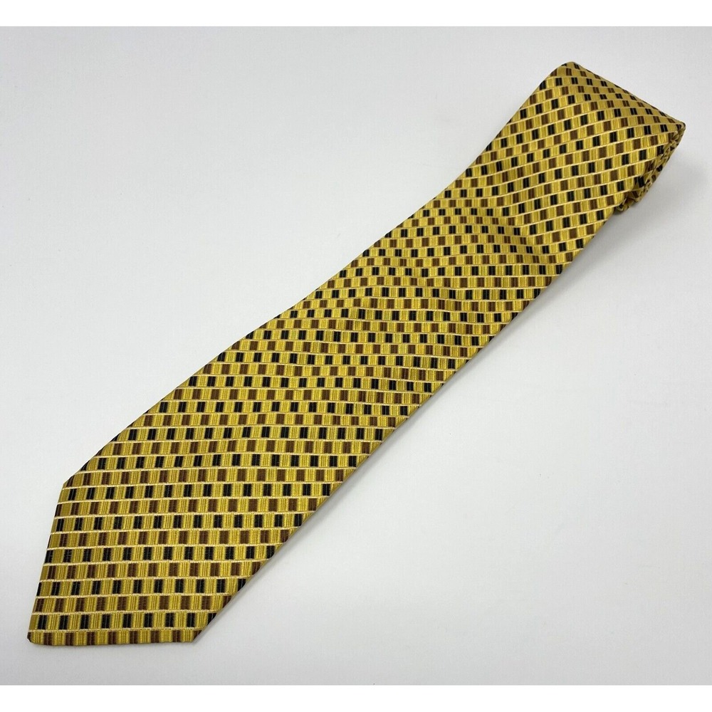 Canali Tie Necktie Gold Geometric 100% Silk Seta Made in Italy